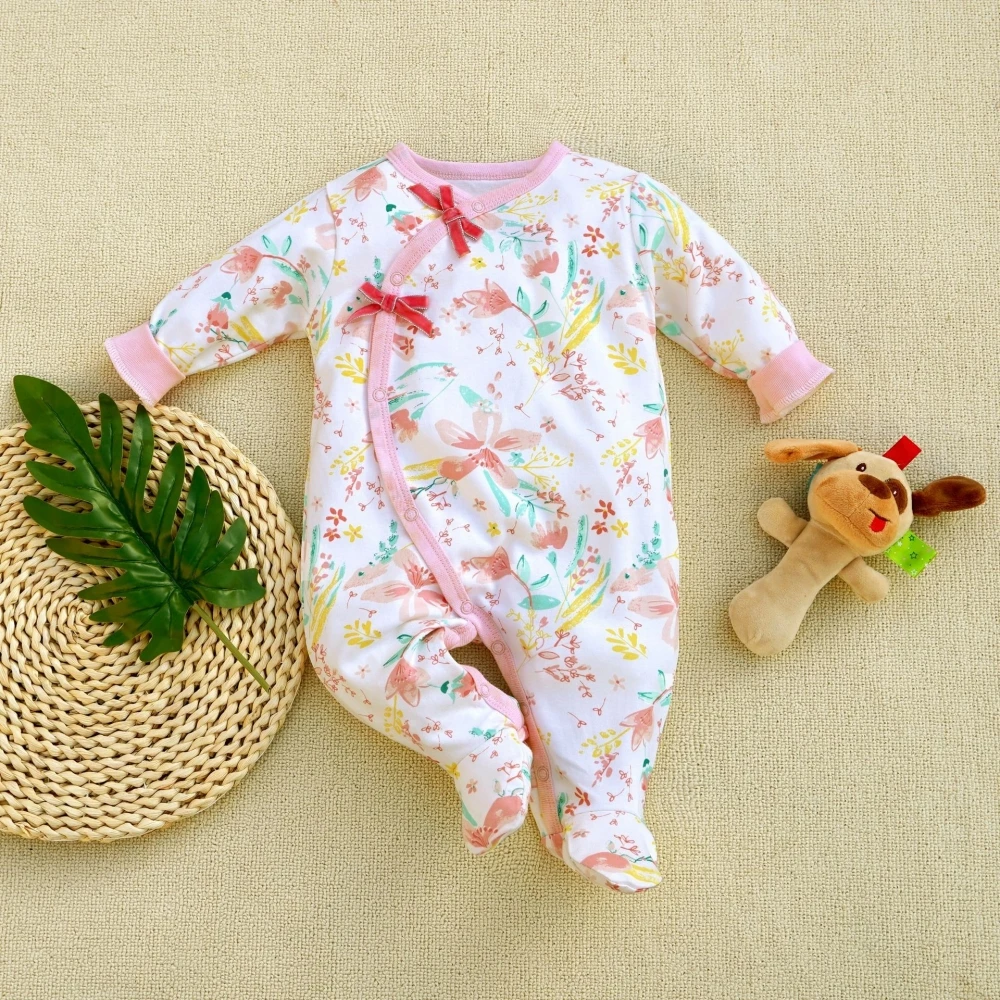 Baby Girl clothes Autumn Long Sleeves Rompers lily Flower Print Footies jumpsuit cotton Comfortable Toddler onesie underwear
