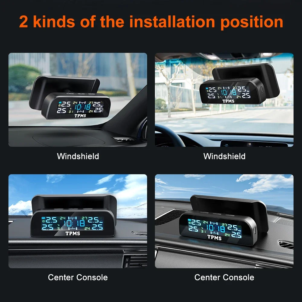 TPMS Car Tire Pressure Sensors Solar Tire Pressure Monitoring System TMPS Temperature Alarm Auto 4 Wheel Tyre External Sensor
