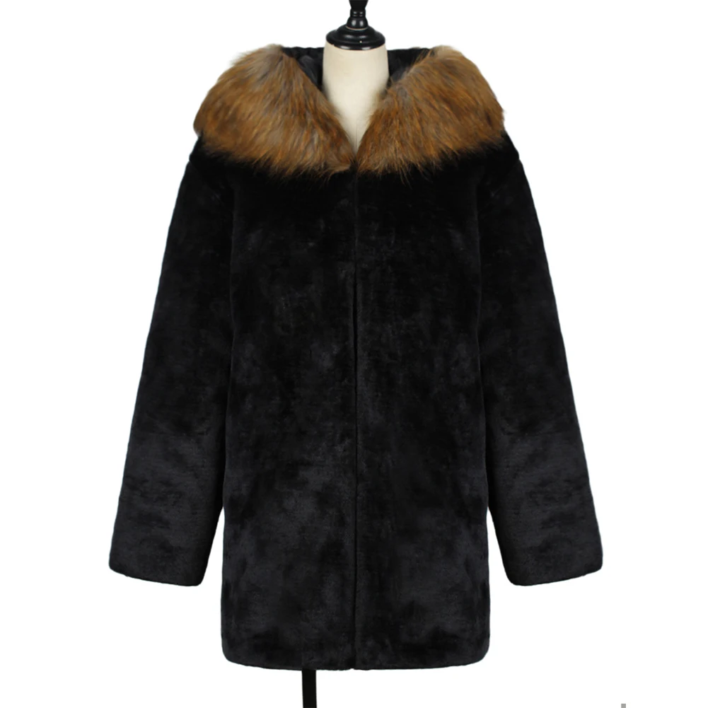

Thicken Fleece Hooded Top Men Faux Fur Jacket Winter Warm Coats Plush Outwear Casual Style Autumn Essential