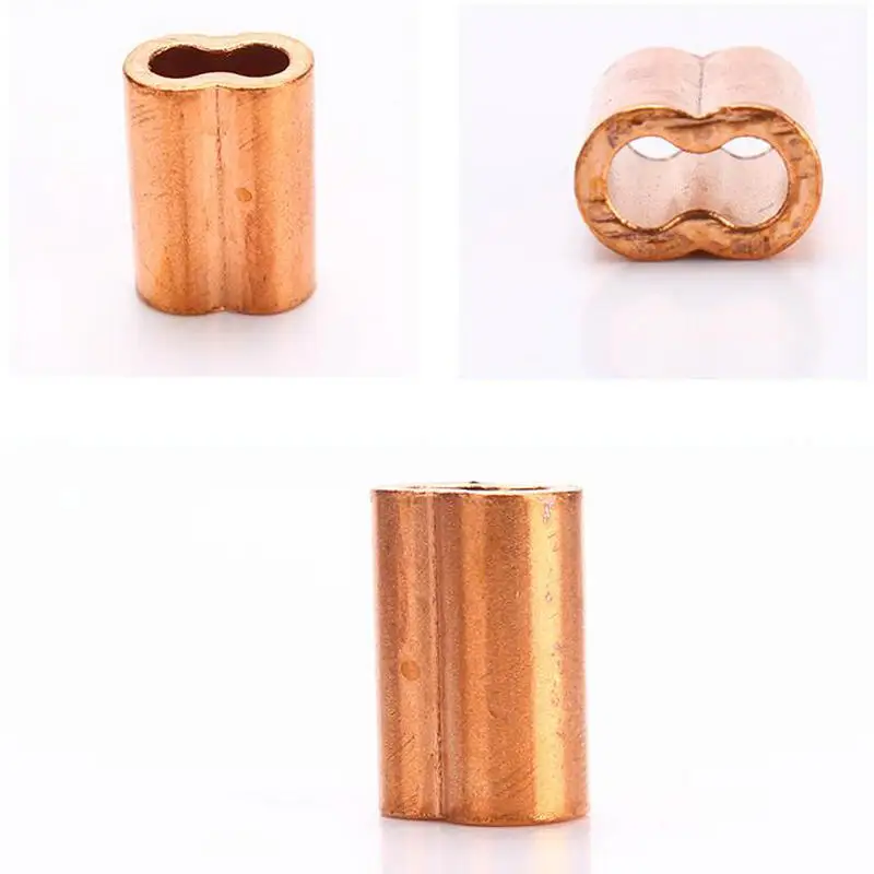 Red Copper 8 Shape Double Holes Wire Rope Ferrule Sleeve Wire Rope Clip Clamp (For 0.5-5MM Wire Rope Cable)