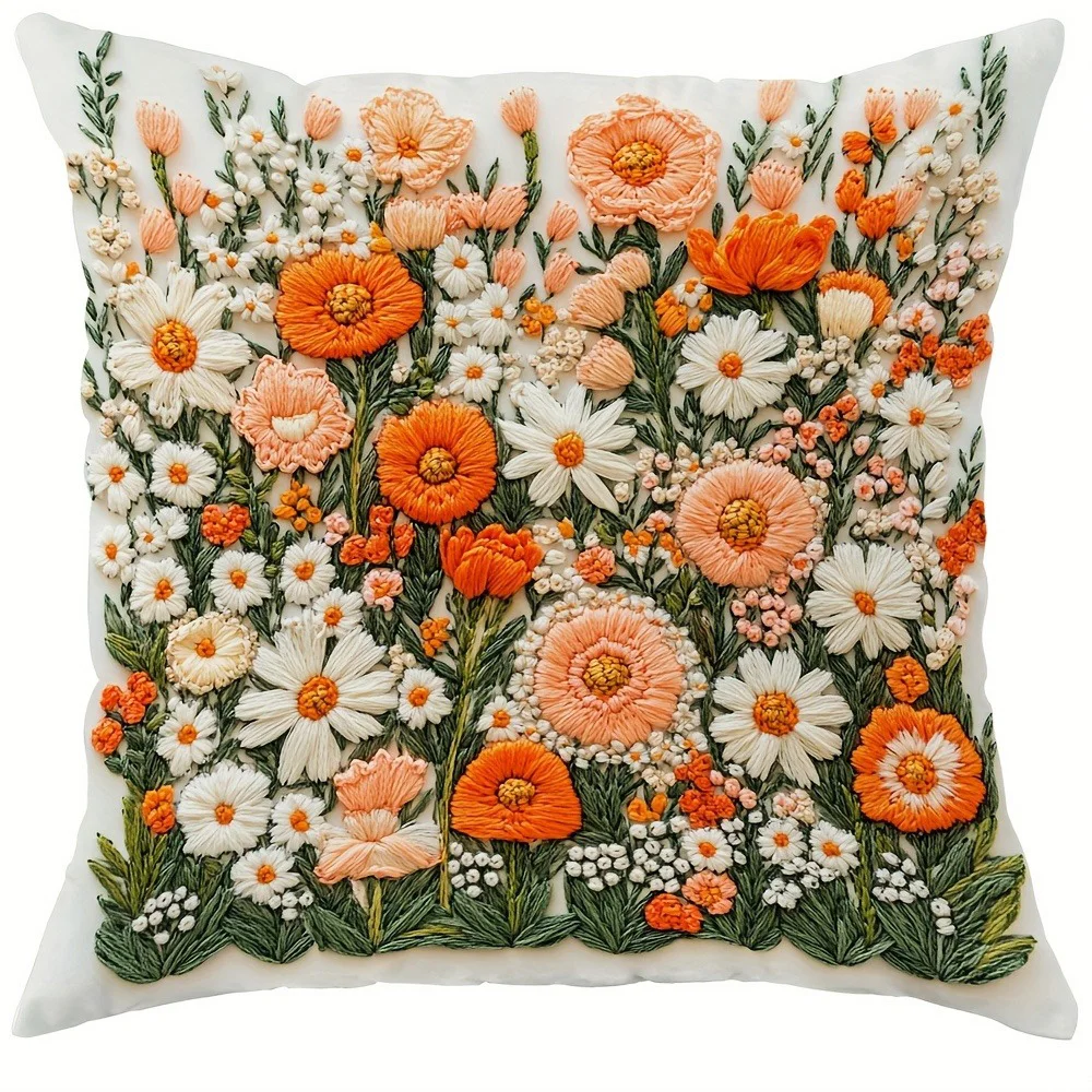 Orange and White Floral 4 pillow cover
