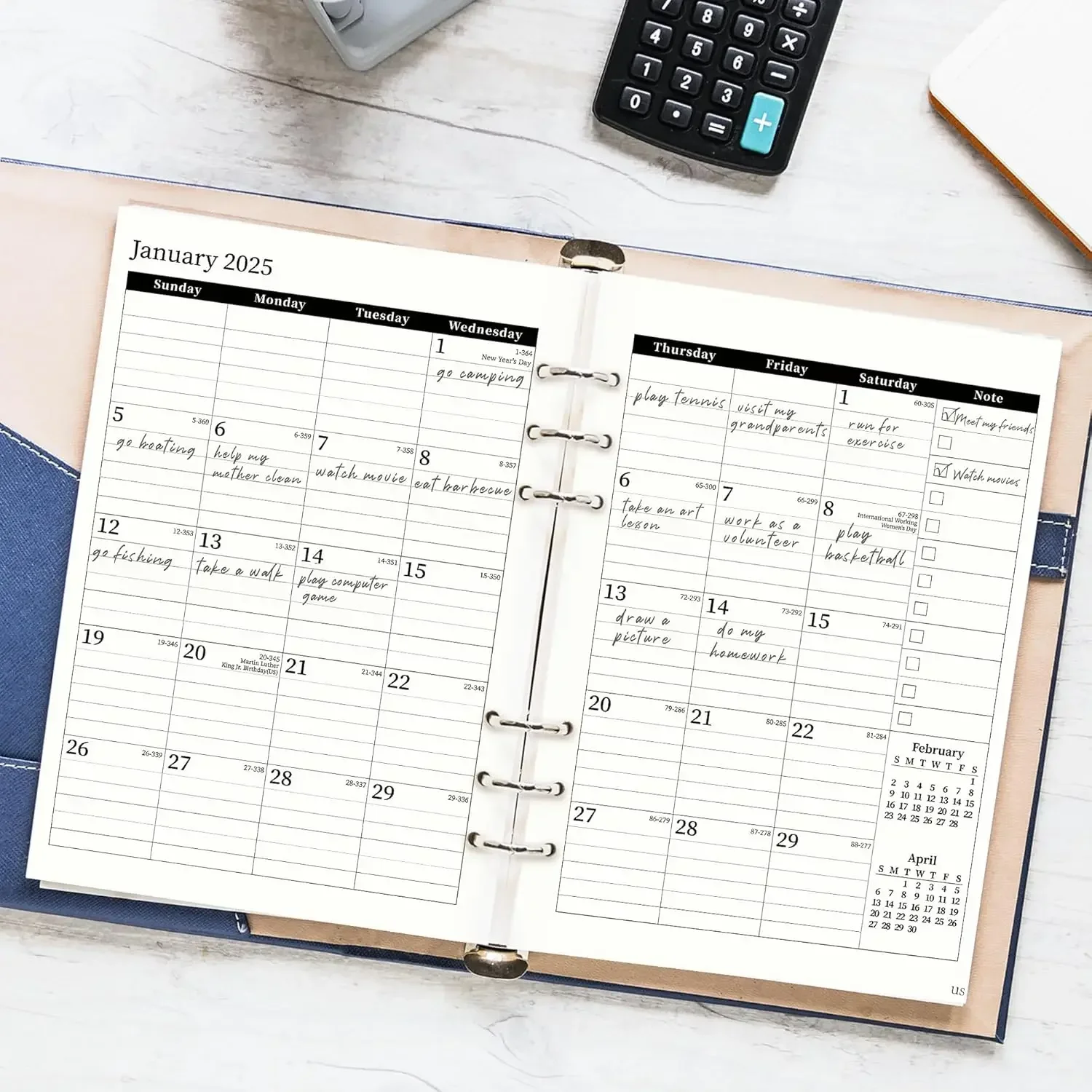 2025 A5 Weekly & Monthly Planner Binder Refill Insert - 5.8"x8.3", 100GSM Paper, 6 Hole Punched for Refillable A5 Binder 6