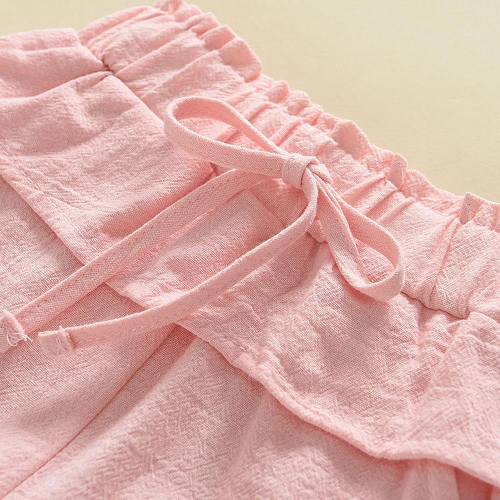 Kids Clothing Set Girls Clothing Set Menoea Girls' Set Summer Kids' Round Neck Flower Embroidered Sleeveless Top+Lace Up Shorts Two Piece Fashion Casual Vacation Set