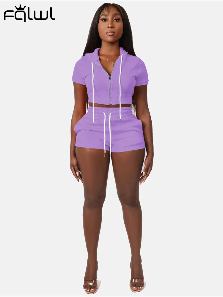 FQLWL Casual 2 Two Peice Sets Outfits Women Zipper Short Sleeve Hoodie Crop  Top Skinny Shorts Suits Blue Black Matching Sets - AliExpress