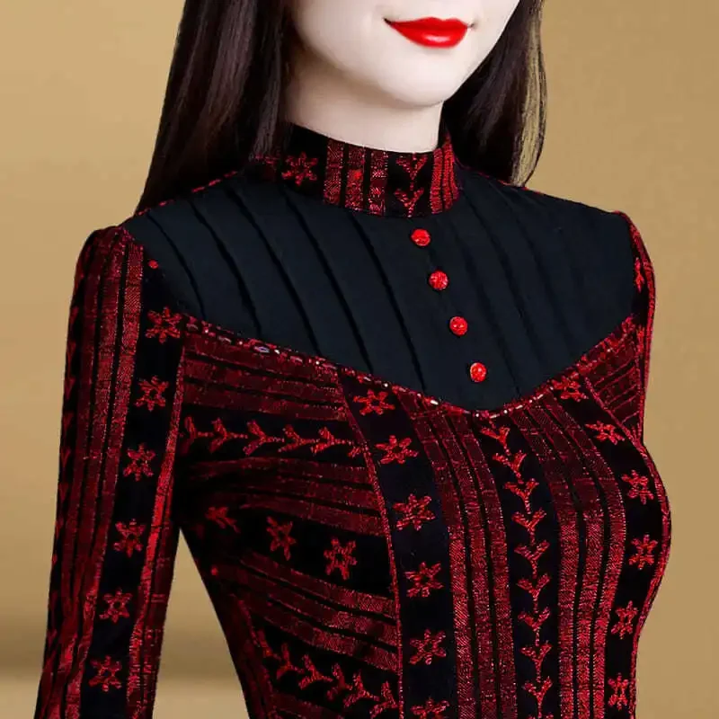 

Thick/Thin Mesh Bottoming Shirt Women's Autumn Winter New High-necked Pullovers Tshirt Long-sleeved Thickened Warm Tops B161