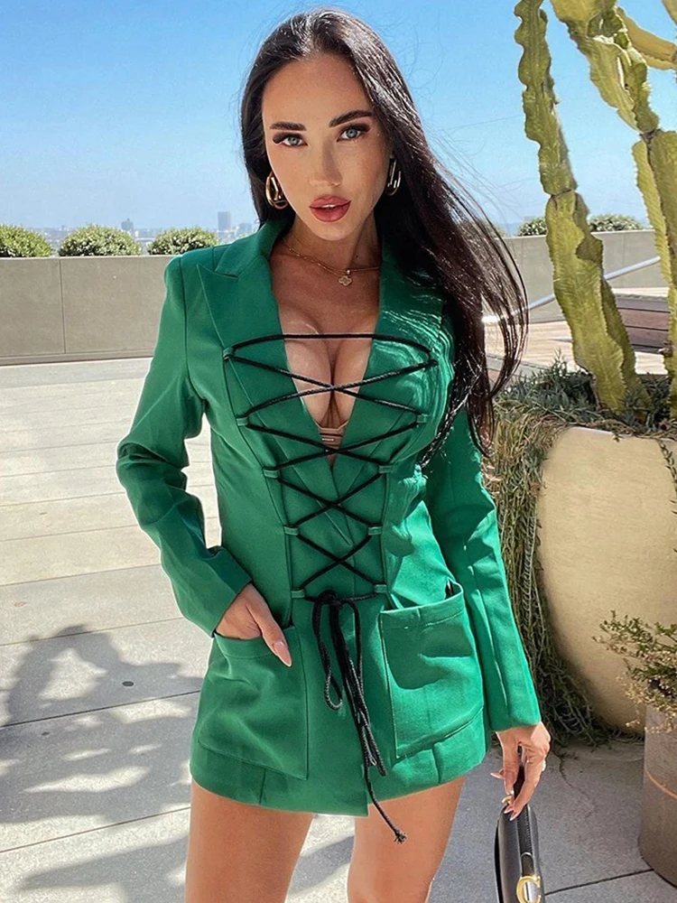 

Ailigou Women's Hollow Blazer V-neck Long Sleeve Pure Color Lace Sexy Blazer Women's Summer Fashion New Clothing 2022 Style