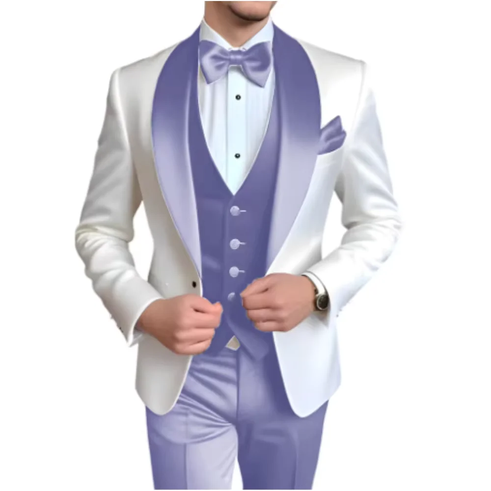 Formal 3 Piece Men's Suits Elegant Full Set Single Breasted Shawl Lapel Blazer Party Outwear Homme Costume（Jacket+Pants+Vest)