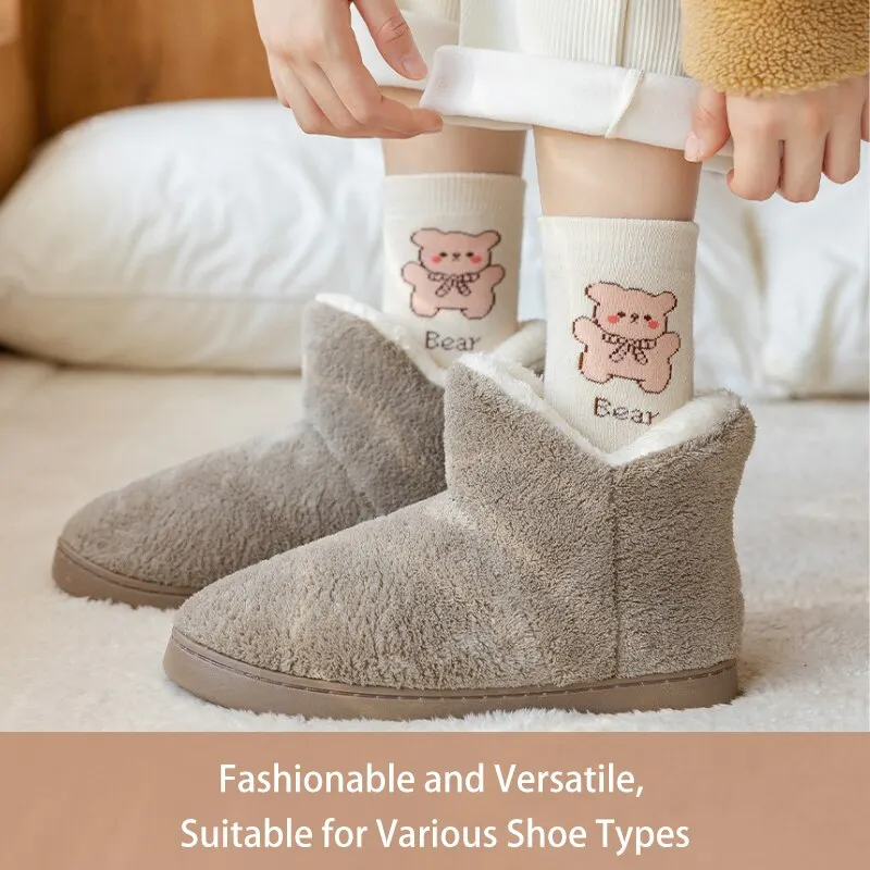 6 Pairs of Women Is Autumn and Winter Fleece Thickened Warm Sweet and Comfortable Cartoon Animal Mid-tube Socks 5