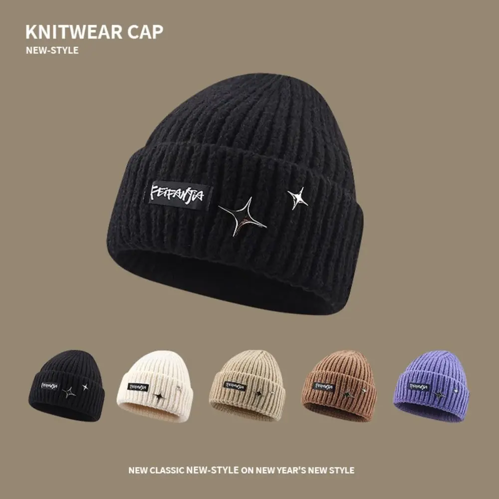 

Thickened Letter Knitted Hat Casual Warm Ear Protection Cap Versatile Wool Cap Winter