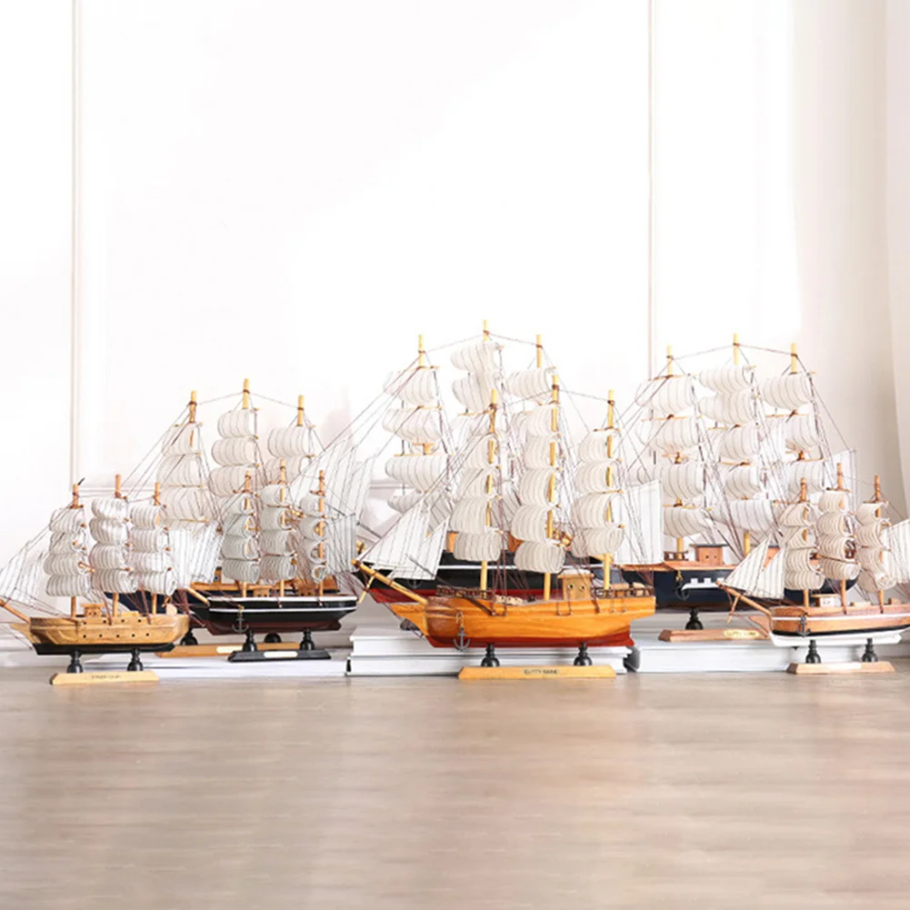 Desktop Sailboat Decoration Wood Nautical Sailing Boat Table Ornament With Light String Sailboat Model Ornament For Home Office