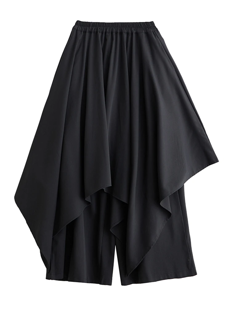 Black Vintage Irregular Spliced High Waist Wide Leg Pants Women Fashion Casual Loose Oversize Trousers New Spring Autumn 2025