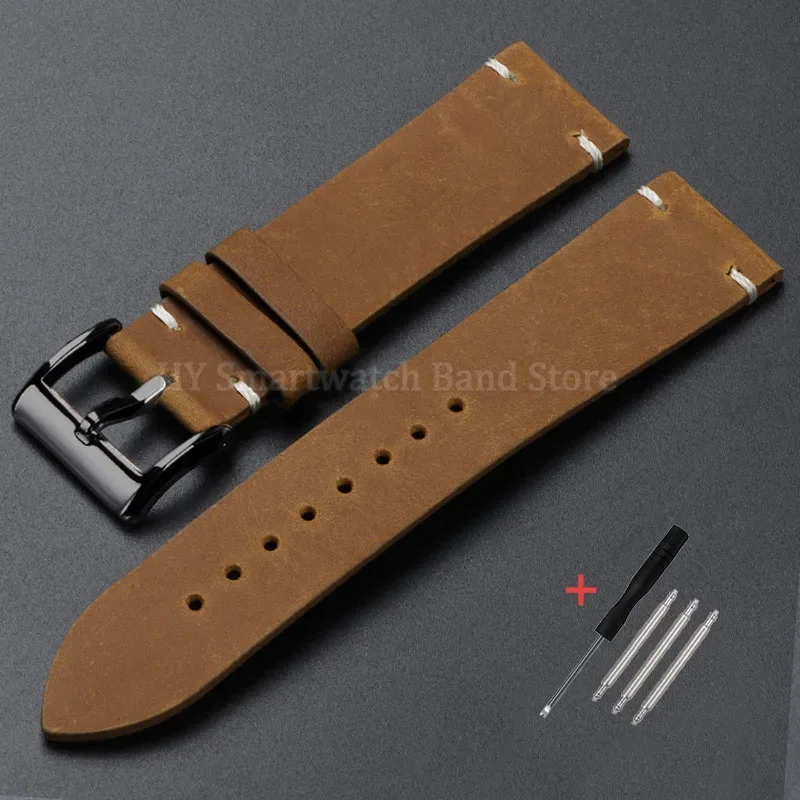 Handcrafted Vintage Oil Wax Leather Watch Band – Premium Cowhide Strap with Handmade Stitching