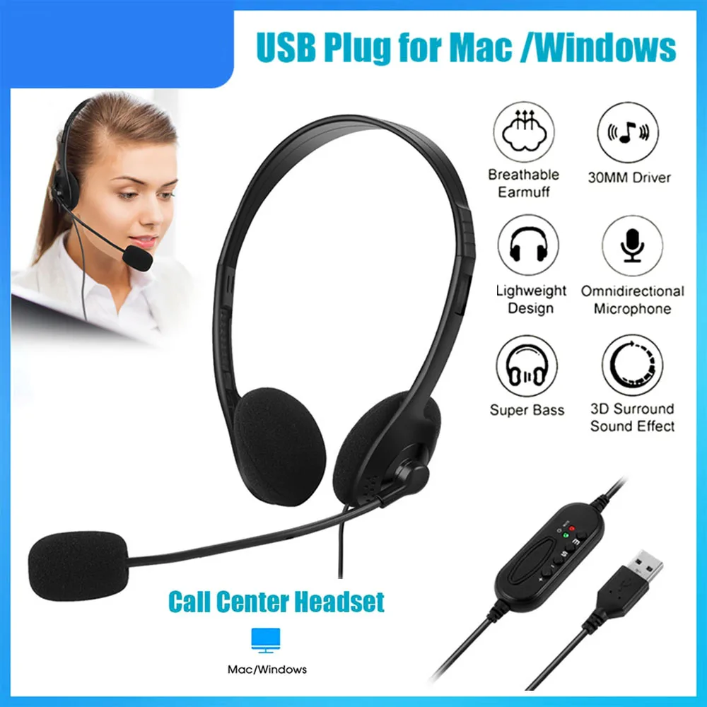 Home Office Headset With Microphone USB-Headset-with-Microphone-Noise-Cancelling-Volume-Control-Wired