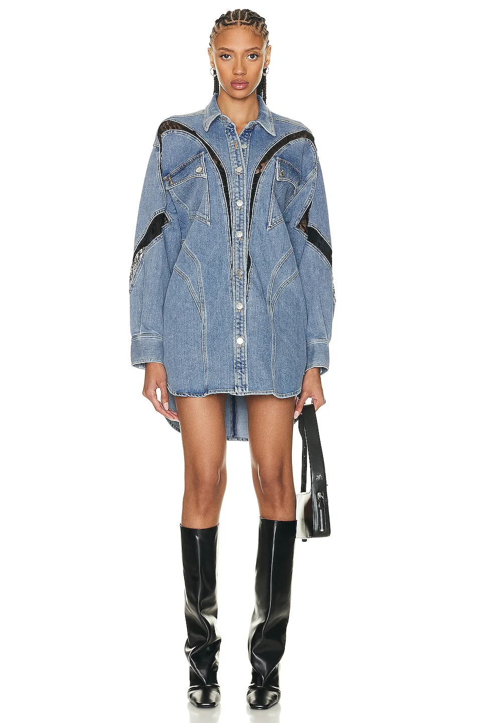 

DEARIRIS Women's Casual Lace Patchwork Large Silhouette Shirt-style Denim Jacket
