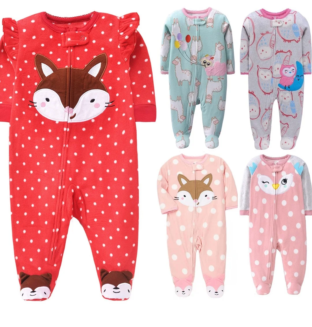 Newborn Infant Baby Girl Rompers 2024 Winter Autumn Warm Micro Fleece Animal Sleepsuit Animal Overall Babe Jumpsuits 0-12 Months 1