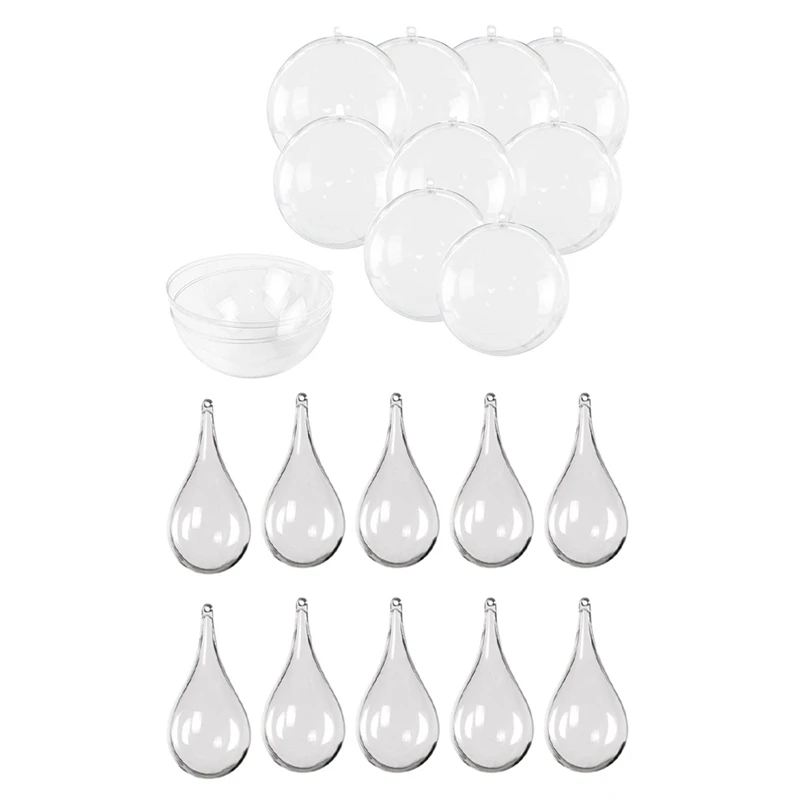 

10Sets Clear Fillable Ornaments Droplet Bead DIY Plastic Fillable Drop Beads & 10 Pcs 4-Inch Clear Plastic Fillable Ball-Drop Sh