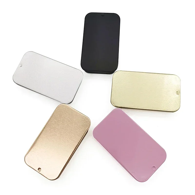 1pc Metal Rectangular Empty Tin Jar Tinplate Push Organizer Slide Cover Storage Box Candy Pill Jars Portable Mini Storage Box - 2