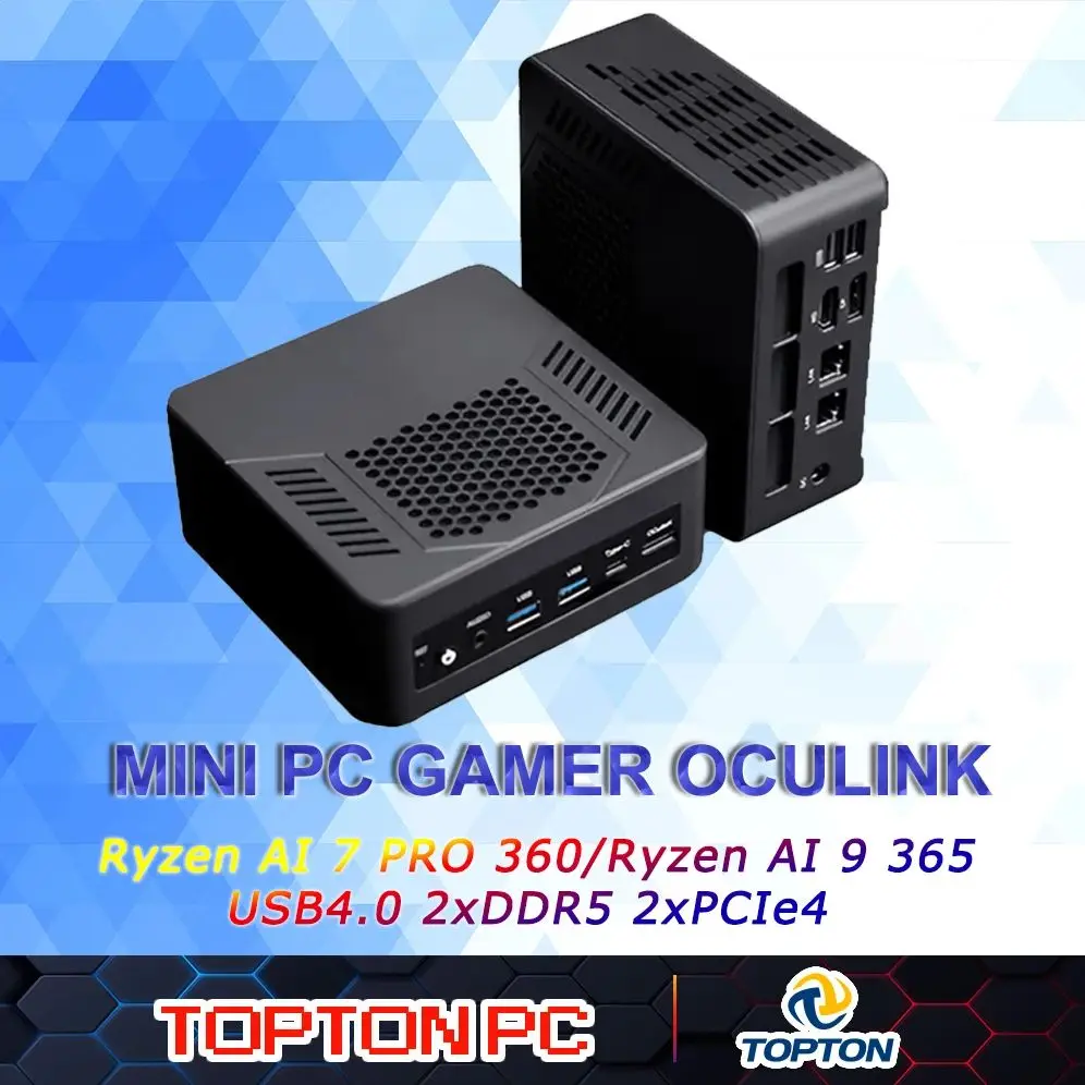 TOPTON D12 Plus Ryzen AI 9 HX370/365 Mini PC Oculink USB4 DDR5