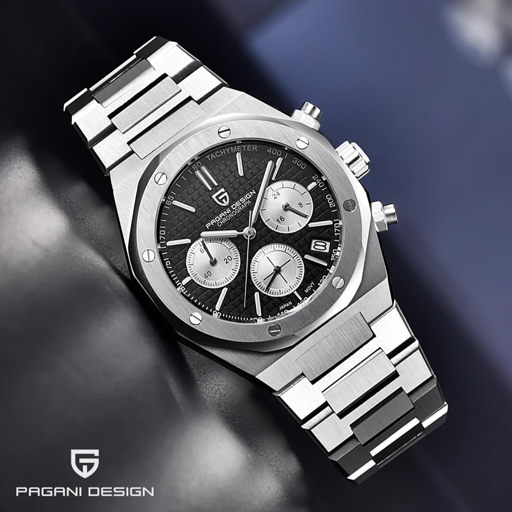 PAGANI DESIGN PD-1707 Quartz Watches Stainless Steel Luxury Sapphire Clock VK63 Sports Men Chronograph Waterproof