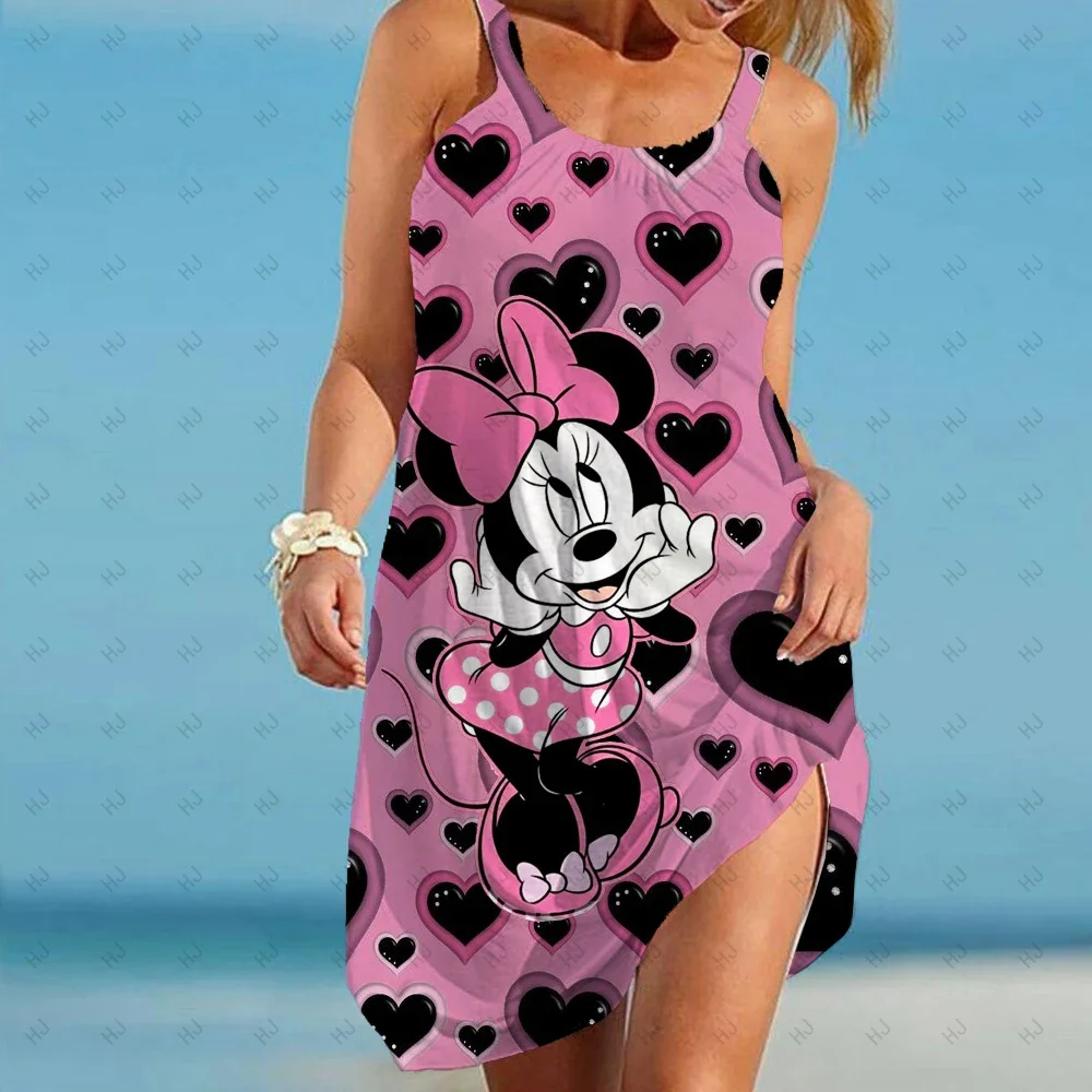 Disney Mickey Mouse Print Women Dress Vintage Woman Beach Dress Sling Midi Sleeveless Dresses Boho Girls Streetwear Night Dress 4