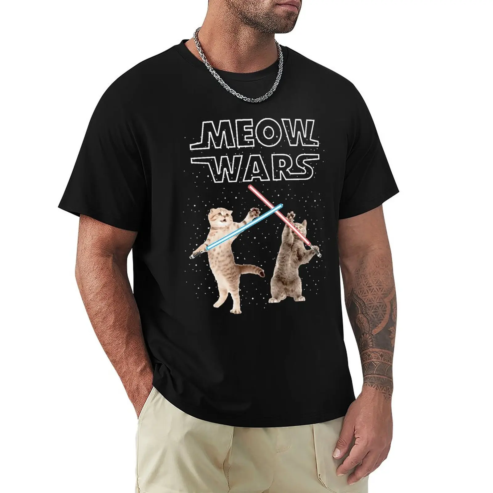 

Meow Wars Cat Funny Gifts For Cat Cats Lovers T Shirt Men Women's Cotton T-Shirt Crew Neck Tees Short Sleeve Clothing Summer