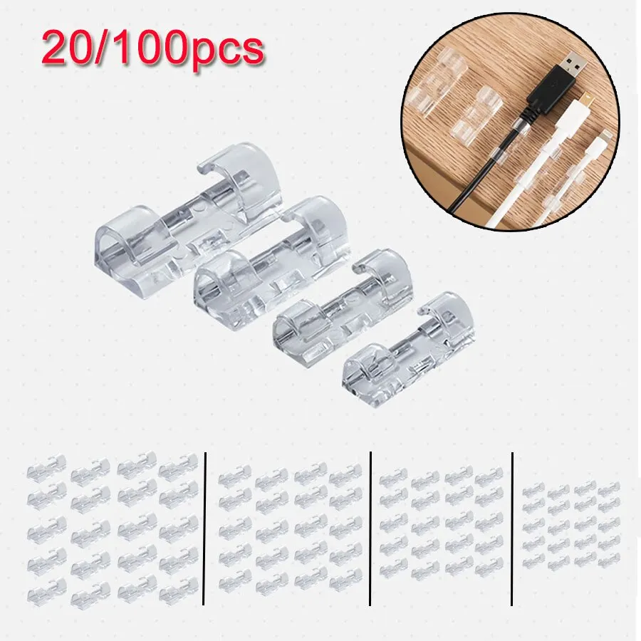 Cable Organizer Cable Clips Cable Clamps 20pcs Organizer Fixed Wire Holder Plastic Desktop Tidy Wire Charger Management