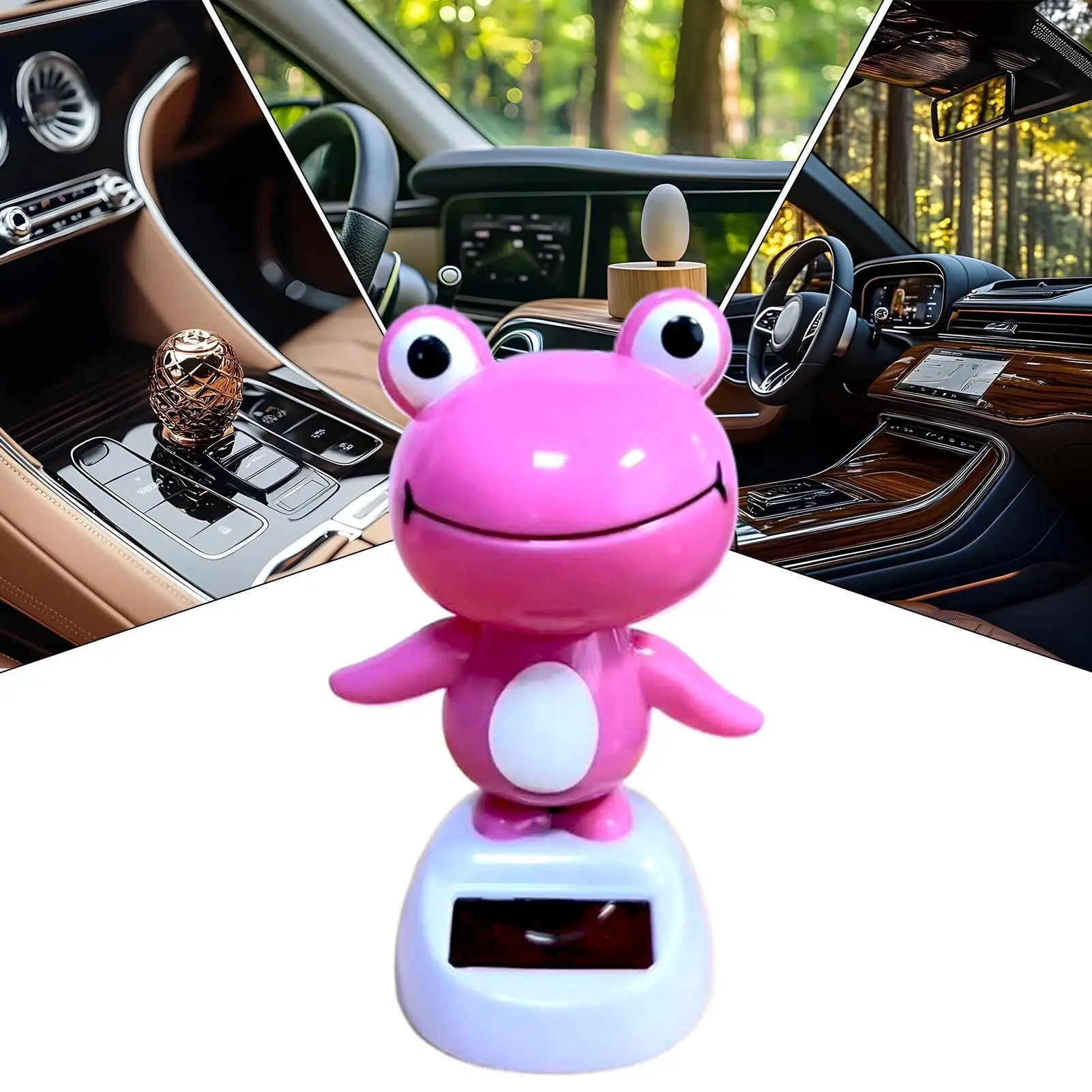 Pink frog car solar ornaments car interior decoration Dashboard Decorations Solar Powered Shaking Head Ornament for Automotive