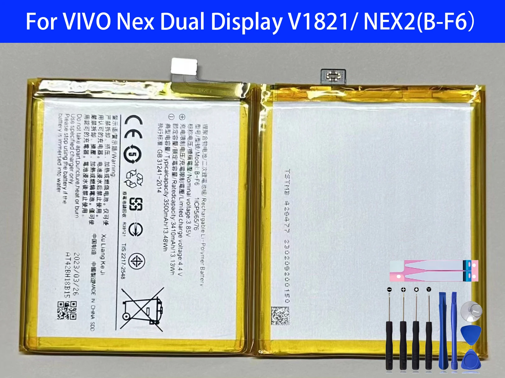 100% high capacity B-F6 Replacement Battery For VIVO Nex Dual Display V1821/ NEX2 Batteries+Tools