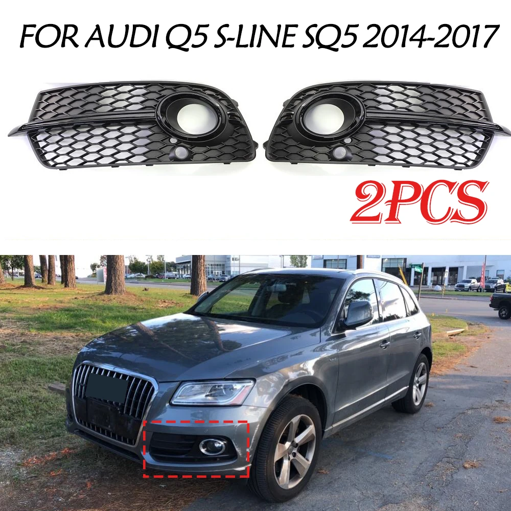 

2X Front Fog Light Grill Honeycomb Hex Grille Cover For Audi Q5 SLine SQ5 4 Door Sport 2014-2017 Mesh Style FogLamp Grills