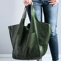 Retro Minimalist Tote Bag Large Capacity Shopping Bag Fashion PU Leather Soft Leather Shoulder Bag - Image 5