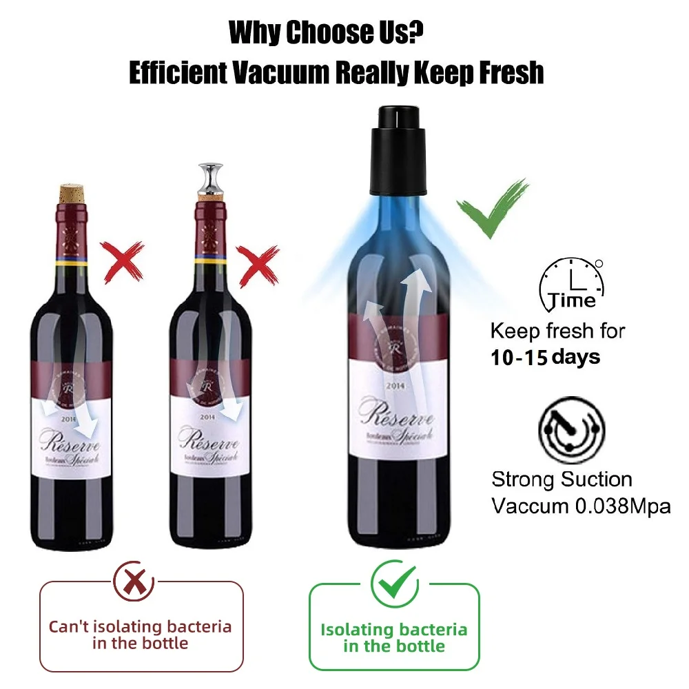 Tapones de botella de vino al vacío 2 en 1 reutilizables 2 Tapones de botella de vino al vacío 2 en 1 reutilizables 2