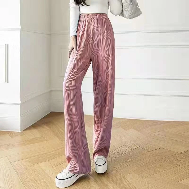 Spring Summer New Casual Fashion Water Wave Pleated Wide Leg Pants Female Loose All-match Folds Draped Trousers Women's Clothing 2023y2k women s spring and summer new draped high waist jumpsuit loose casual all match wide leg sexy pleated tube top jumpsuit