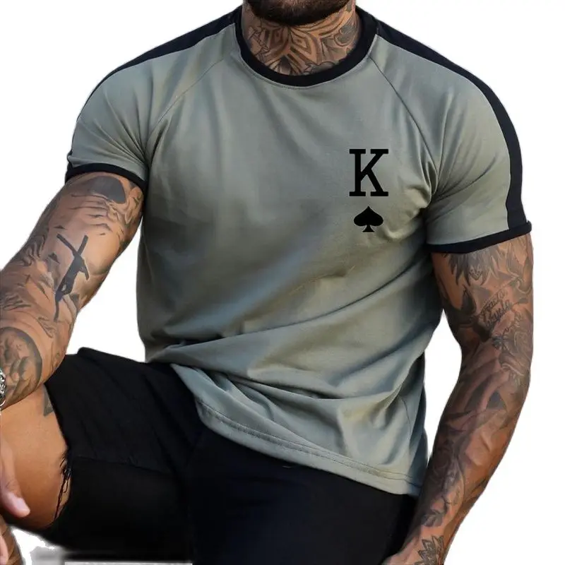 Camisetas com estampa K listrada masculina, moletom de manga curta, padrão  King K Spades, camiseta Harajuku, tops extragrandes, T-shirt, verão