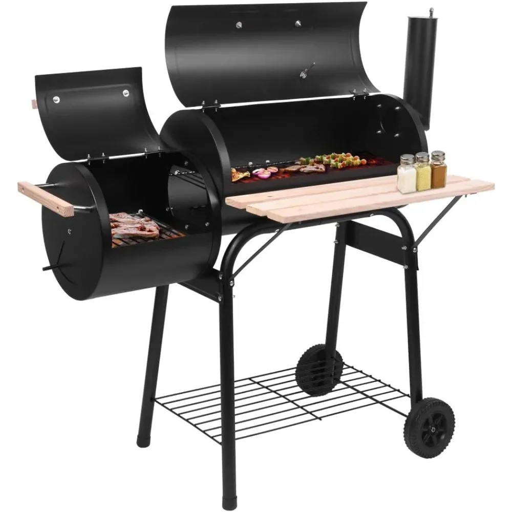 

Charcoal Grill with Offset Smoker, BBQ Grill with Cart and Side Shelves, 24 Inch Outdoor Barbeque Grill for Picnic,Camping,Patio