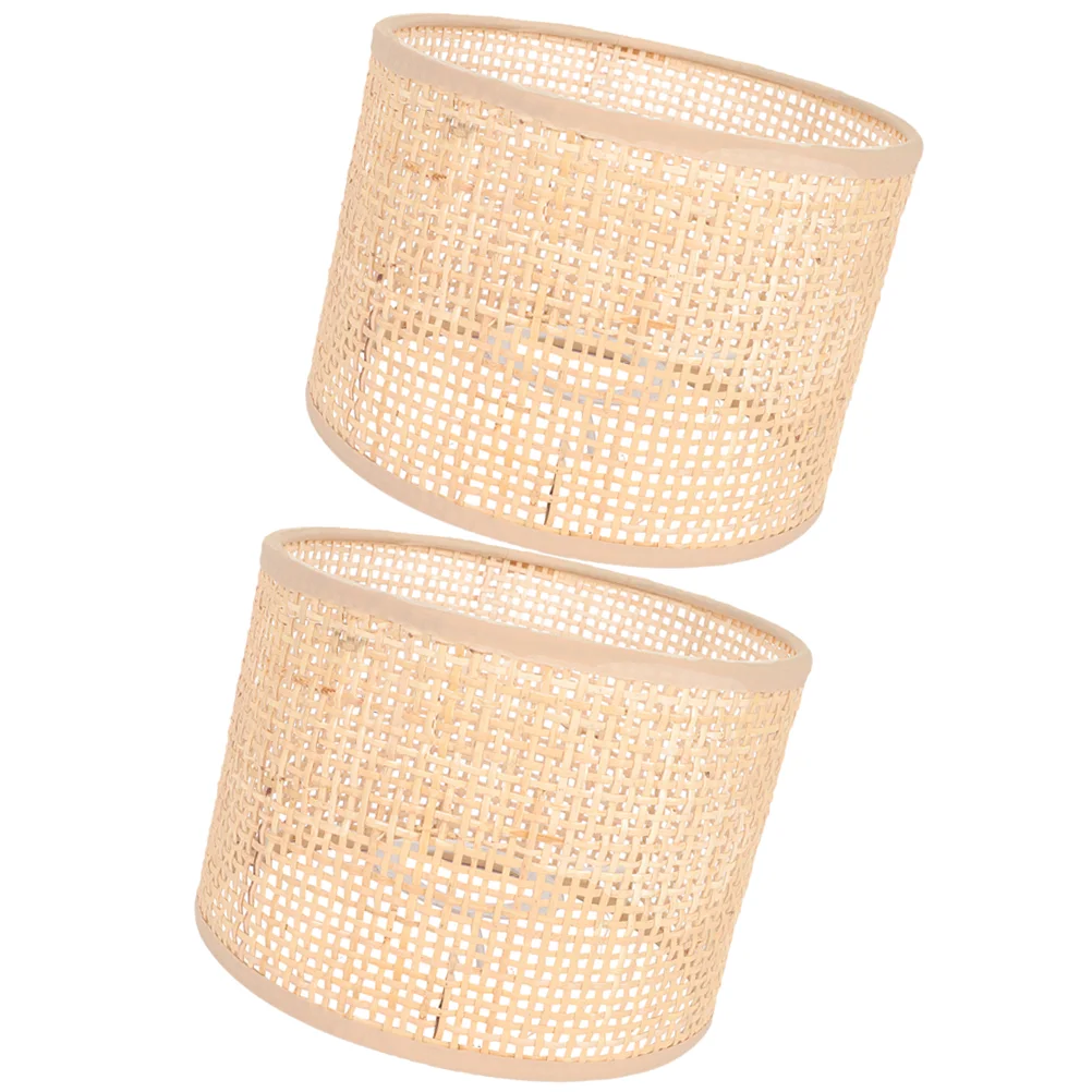 

2 Pcs Woven Lampshade Rattan Grid Real (16*12 Squares) 2pcs Shades Decorate Decorative Bamboo Chandelier Pendant Cover