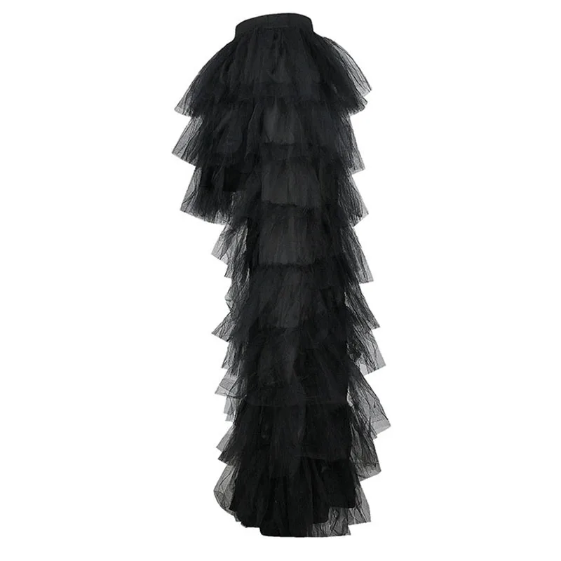 Women Black Mesh Skirt Gothic Steampunk Party Halloween Clothing Tuxedo Skirt 3