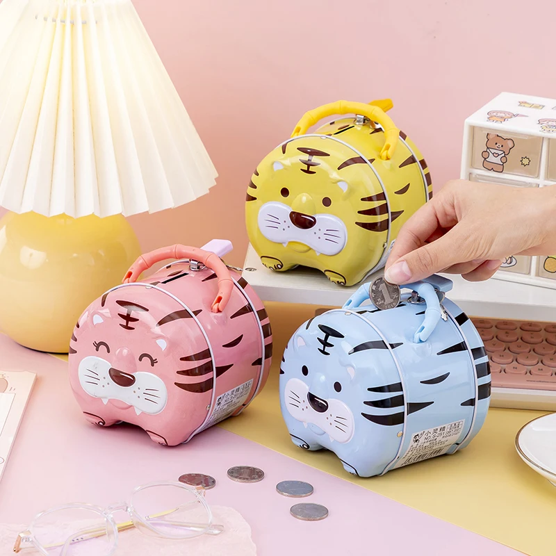 Creative Tiger Piggy Bank Kids Room Decoration Anti-fall Vinyl Piggy Bank Birthday Gift Saving Box Lockable Money Safe