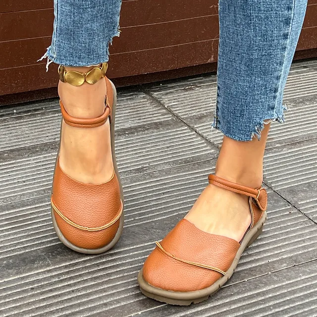 Sandales plates tête à bout pour femmes, chaussures d'été décontractées à semelles souples, nouveau style rétro, chaussures pour mères, chaussures pour femmes de grande taille 1