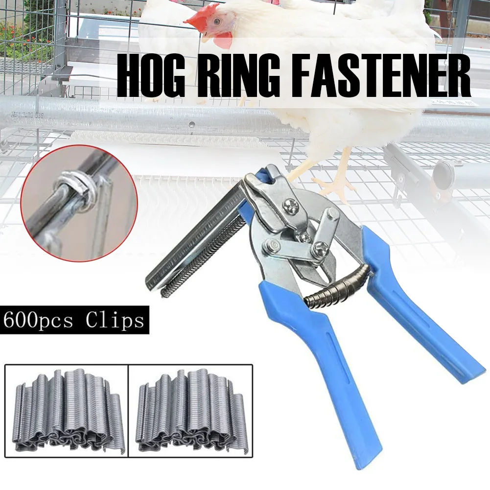 Stainless Steel Hog Ring Plier Tool And 600pcs M Clips Staples Chicken Mesh Cage Wire Fencing Caged Clamp Hand Repair Tools