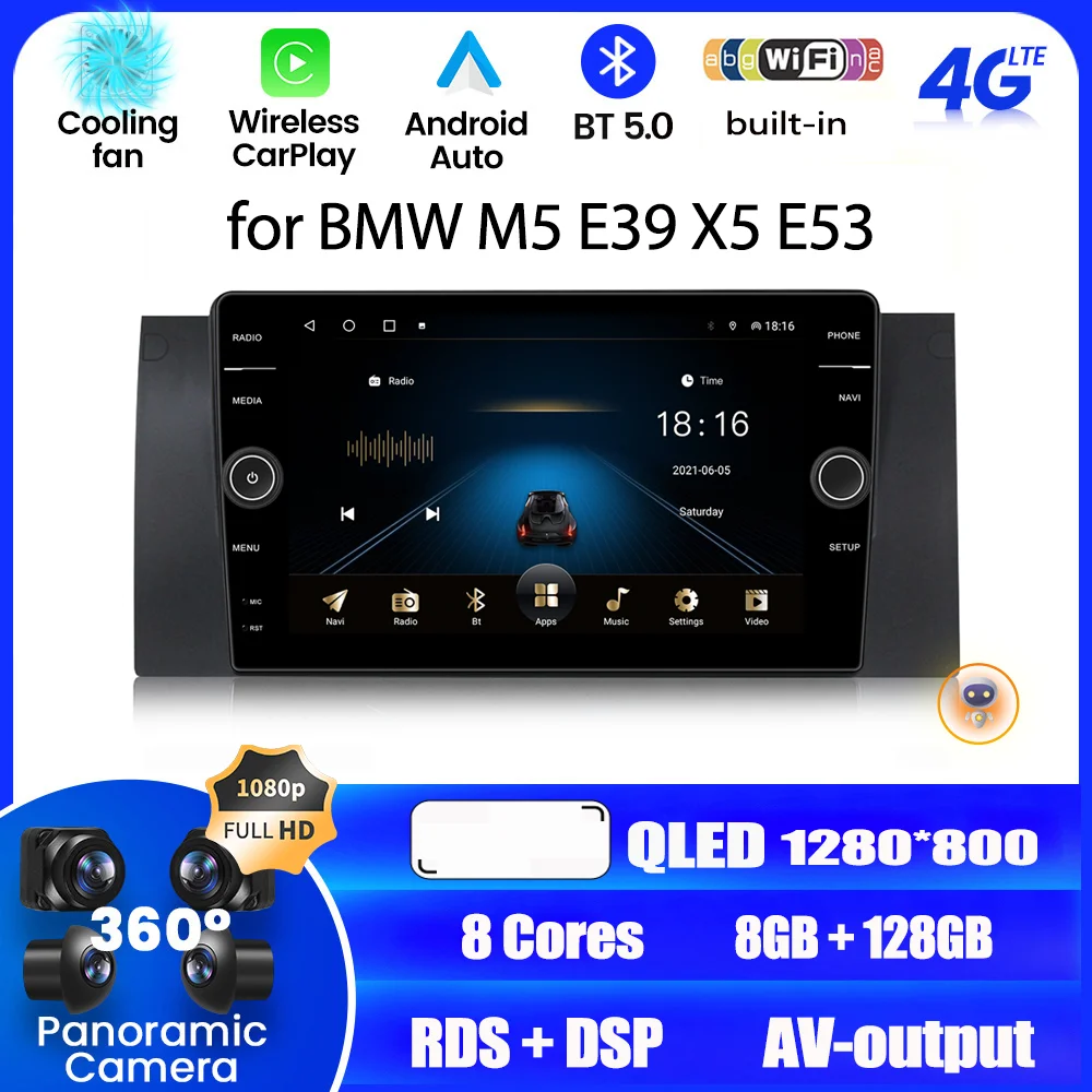 

Автомобильный Восьмиядерный DVD-плеер с GPS-навигацией на Android 12 для BMW M5 E39 X5 E53 DSP 4G + WIFI головное устройство стерео радио QLED экран