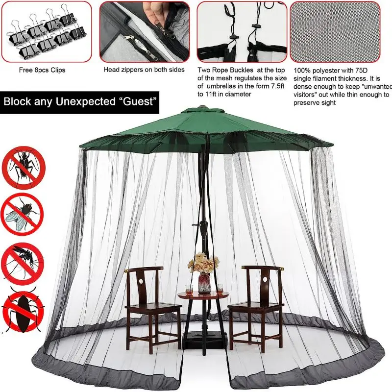 

Garden Umbrella Table Screen Parasol Mosquito Net Cover forTravel Tent Patio Umbrella Screen&Zipper Sunshade Awning Mosquito Net