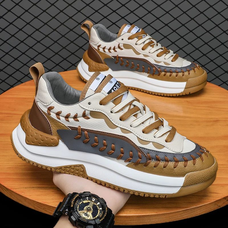 

Мужские кроссовки из микрофибры, повседневная Нескользящая спортивная обувь, износостойкие легкие, коричневые, в винтажном стиле, 7