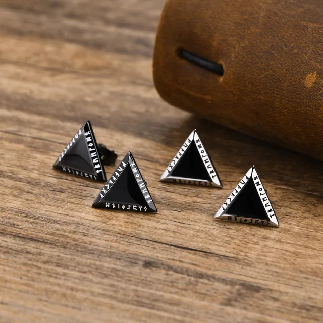 Lot De 8 Paires Boucles D'oreilles Vikings Acier Inoxydable - Runes Noires - Pour Hommes Et Femmes