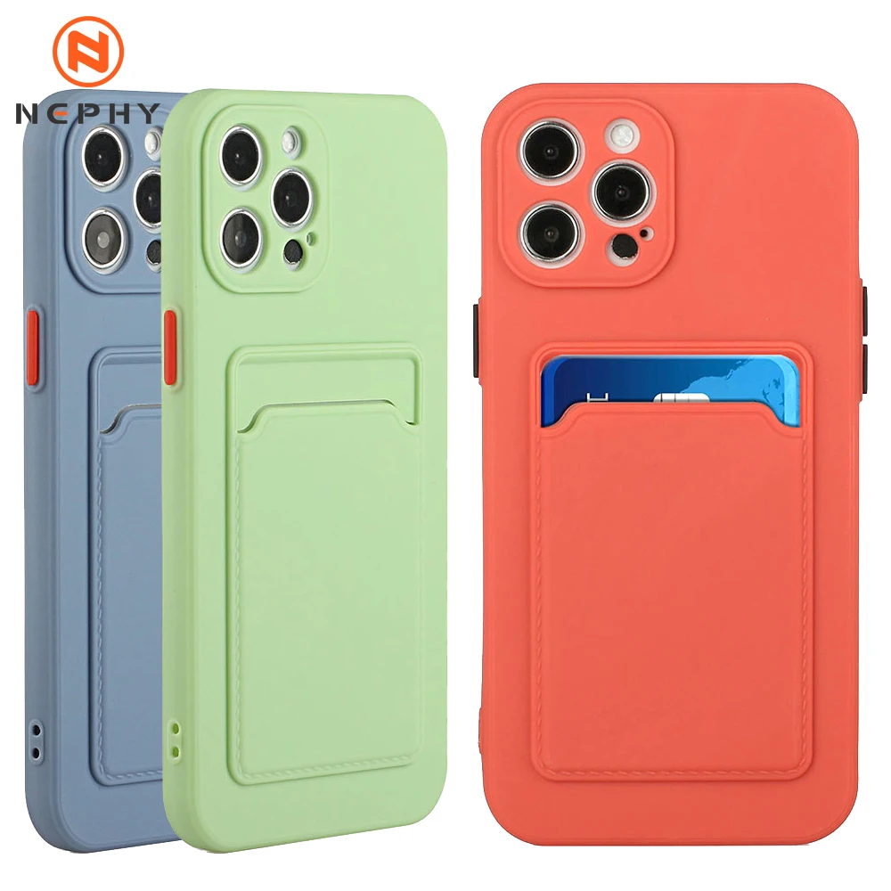 Sleek Shockproof Card Holder Phone Case - Silicone Black/Red/Pink
