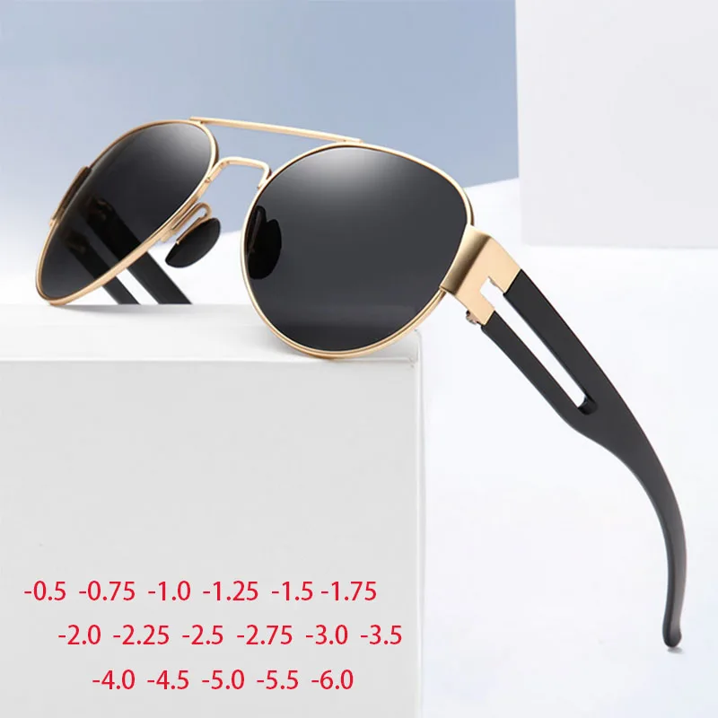 Round Nearsighted Sunglasses Men Polarized Sport Double Beam Myopia