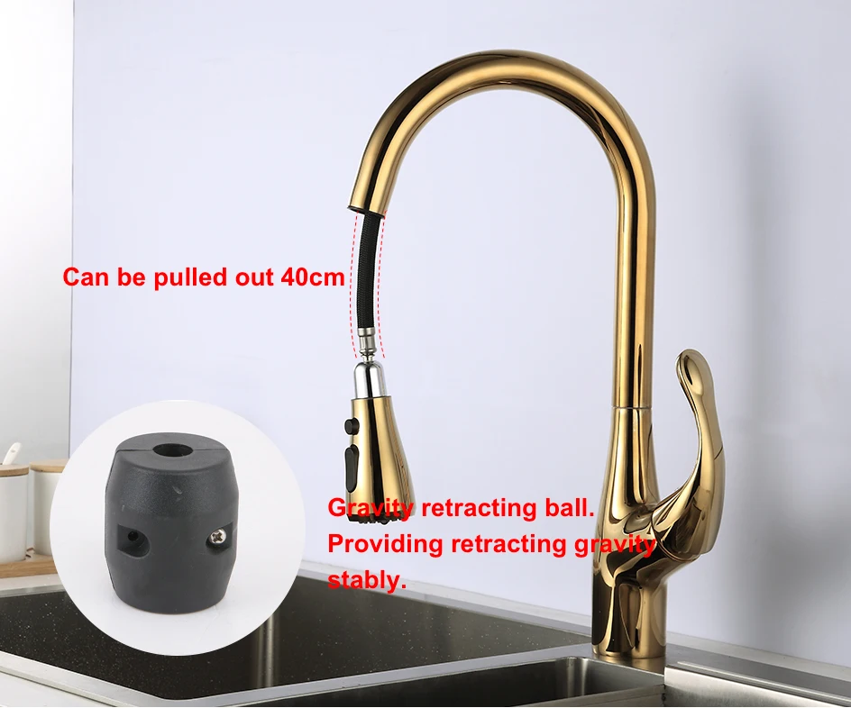 Brushed gold pull down kitchen faucet with sprayer