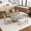 Dining Table Set for 6, Wood Kitchen Table Set with Half Round Base, 4 Upholstered Chairs and Bench, Dining Room Sets 1