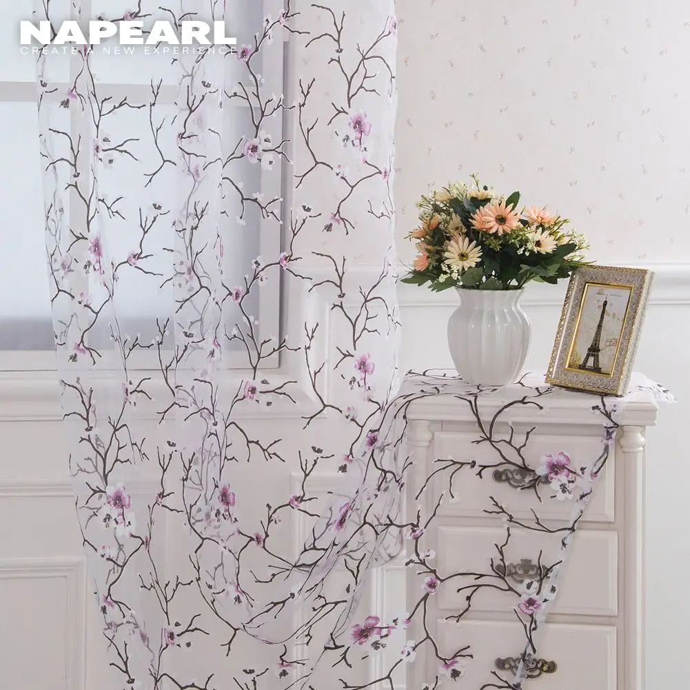 NAPEARL 1 PC Sheer Curtains Window Curtains Decor Curtains Light Filtering Curtains Floral Tulle Modern Home Textile Kitchen Door Short Bedroom Window Treatment