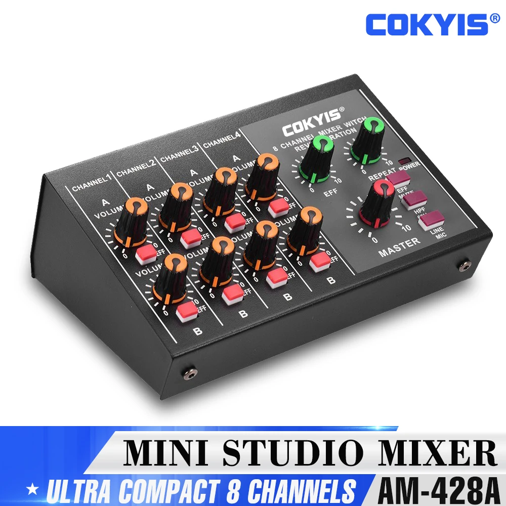 

Audio Mixer Output Audio Mixer Console Sound Mixing Power Adapter Audio Cable with 8 Channels Input and 2 Channels DJ Equipment