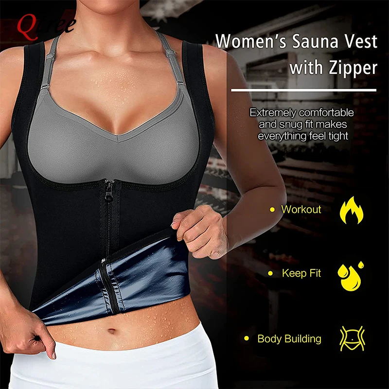 Qtree Women Sauna Suit Sweat Slimming Vest Body Shaper Jumpsuit